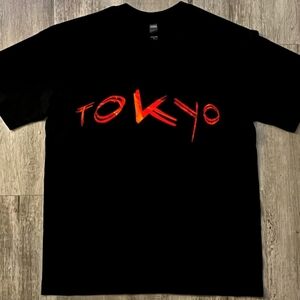 "Tokyo" Short Sleeve Tee - Black with Red text, unisex large, cotton